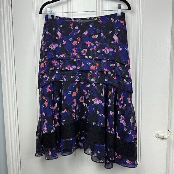 Jason Wu Collective Skirt Womens 6 Purple Floral Lace Trim Tiered Whimsigoth - Picture 1 of 7